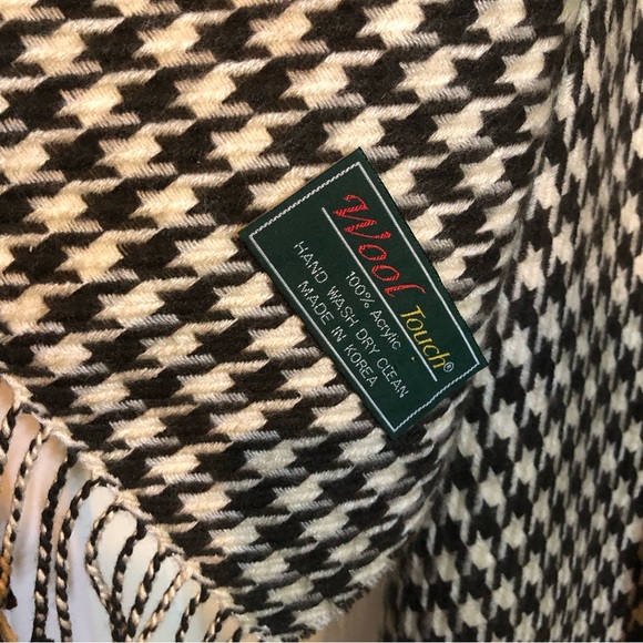 Wool Touch Acrylic Brown and Cream Shawl, Wrap, Scarf with Fringe, One Size - Picture 3 of 6